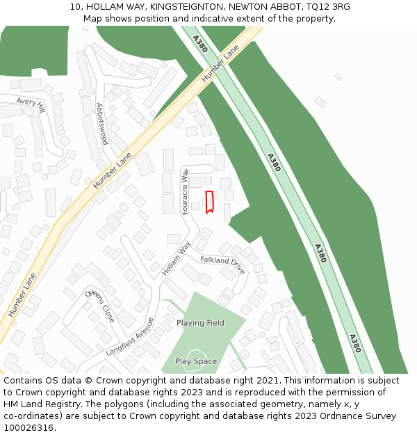 10, HOLLAM WAY, KINGSTEIGNTON, NEWTON ABBOT, TQ12 3RG: Location map and indicative extent of plot