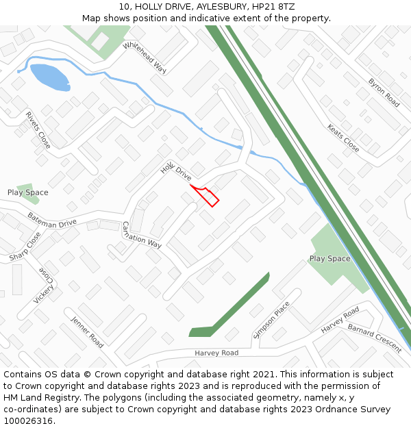 10, HOLLY DRIVE, AYLESBURY, HP21 8TZ: Location map and indicative extent of plot