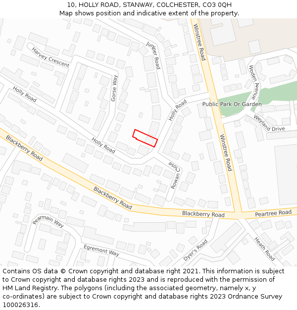 10, HOLLY ROAD, STANWAY, COLCHESTER, CO3 0QH: Location map and indicative extent of plot