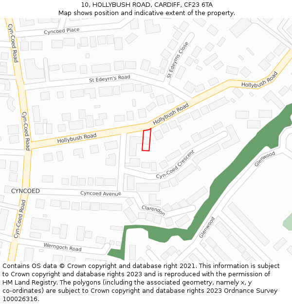10, HOLLYBUSH ROAD, CARDIFF, CF23 6TA: Location map and indicative extent of plot