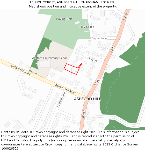 10, HOLLYCROFT, ASHFORD HILL, THATCHAM, RG19 8BU: Location map and indicative extent of plot