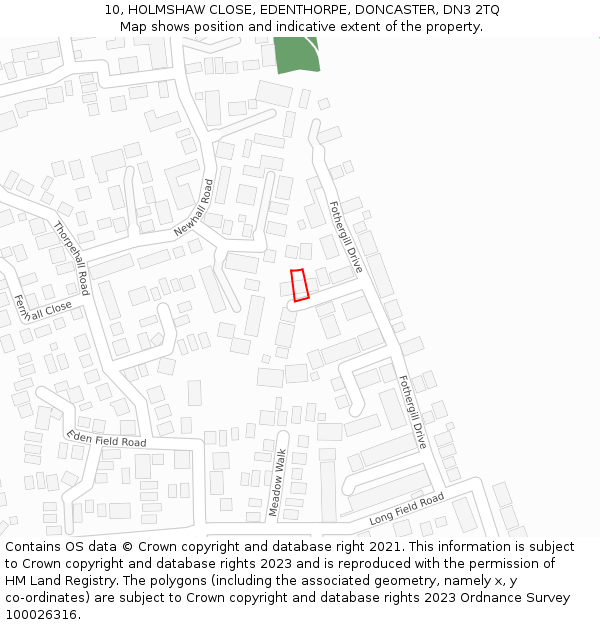 10, HOLMSHAW CLOSE, EDENTHORPE, DONCASTER, DN3 2TQ: Location map and indicative extent of plot