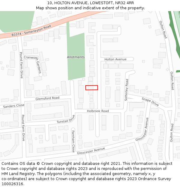 10, HOLTON AVENUE, LOWESTOFT, NR32 4RR: Location map and indicative extent of plot