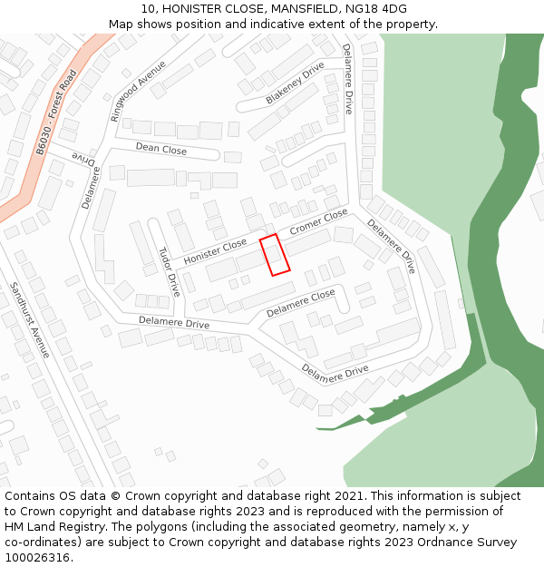 10, HONISTER CLOSE, MANSFIELD, NG18 4DG: Location map and indicative extent of plot