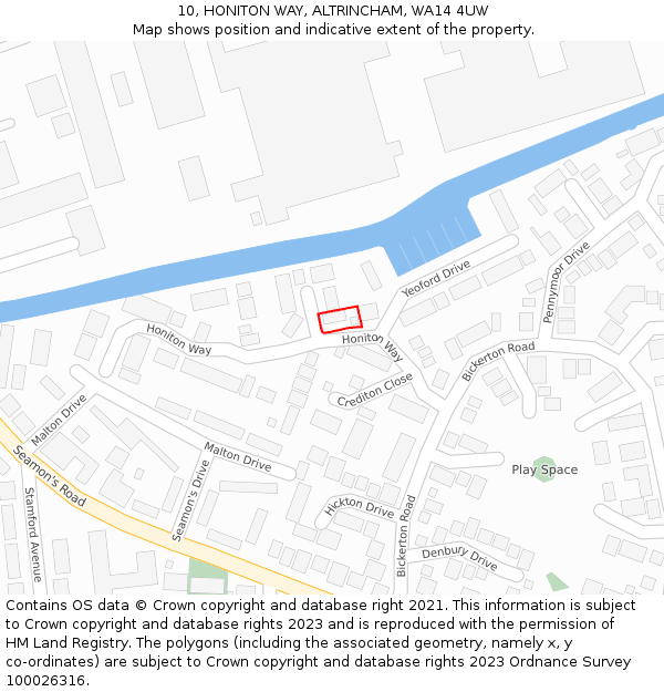 10, HONITON WAY, ALTRINCHAM, WA14 4UW: Location map and indicative extent of plot