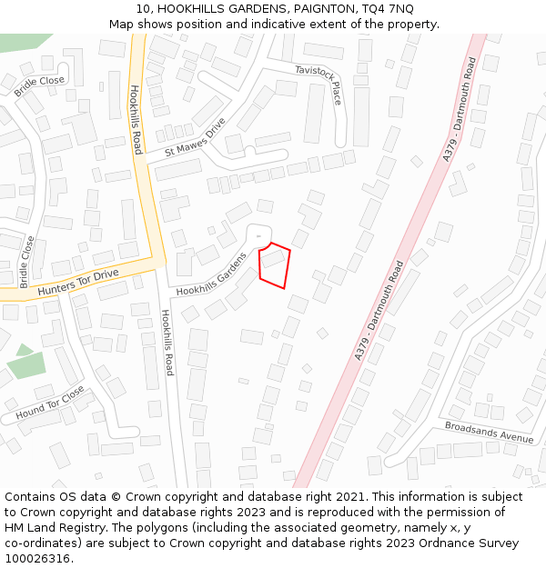 10, HOOKHILLS GARDENS, PAIGNTON, TQ4 7NQ: Location map and indicative extent of plot