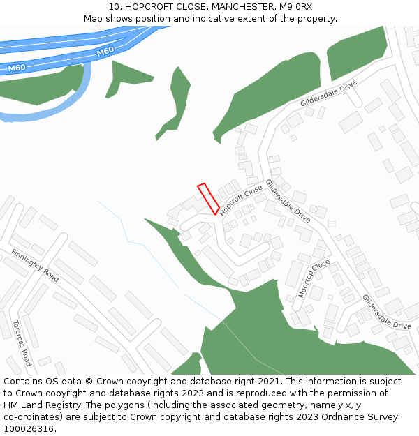 10, HOPCROFT CLOSE, MANCHESTER, M9 0RX: Location map and indicative extent of plot