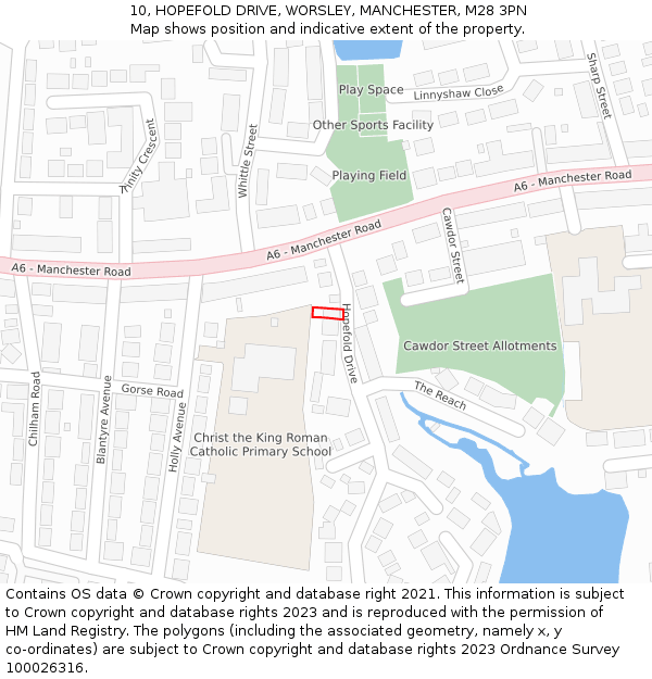10, HOPEFOLD DRIVE, WORSLEY, MANCHESTER, M28 3PN: Location map and indicative extent of plot
