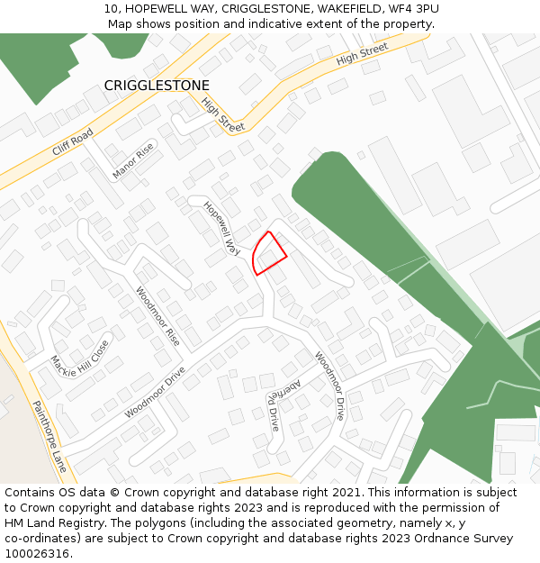 10, HOPEWELL WAY, CRIGGLESTONE, WAKEFIELD, WF4 3PU: Location map and indicative extent of plot