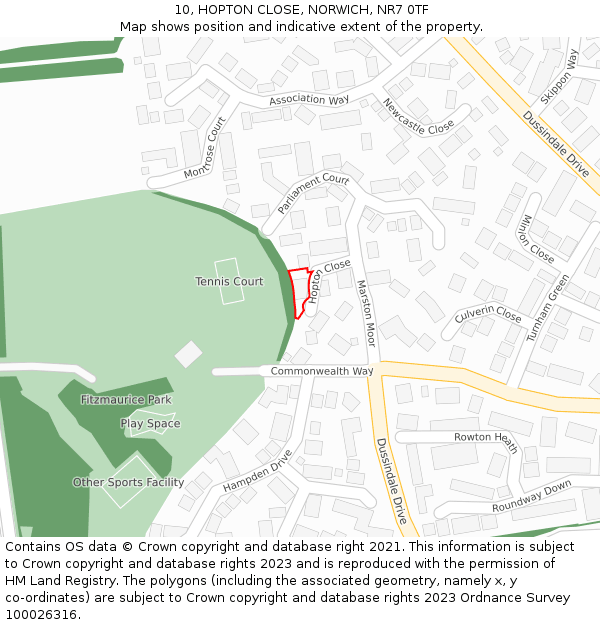 10, HOPTON CLOSE, NORWICH, NR7 0TF: Location map and indicative extent of plot
