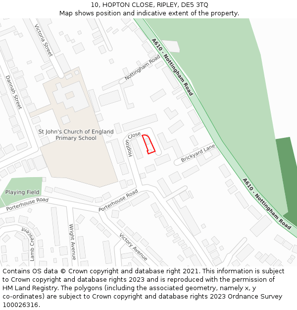 10, HOPTON CLOSE, RIPLEY, DE5 3TQ: Location map and indicative extent of plot