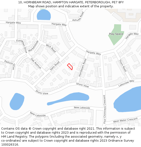 10, HORNBEAM ROAD, HAMPTON HARGATE, PETERBOROUGH, PE7 8FY: Location map and indicative extent of plot