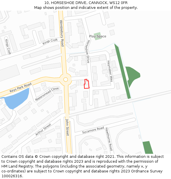 10, HORSESHOE DRIVE, CANNOCK, WS12 0FR: Location map and indicative extent of plot