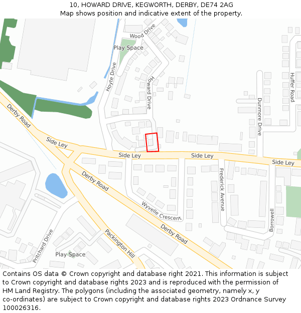 10, HOWARD DRIVE, KEGWORTH, DERBY, DE74 2AG: Location map and indicative extent of plot