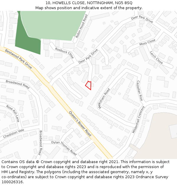 10, HOWELLS CLOSE, NOTTINGHAM, NG5 8SQ: Location map and indicative extent of plot