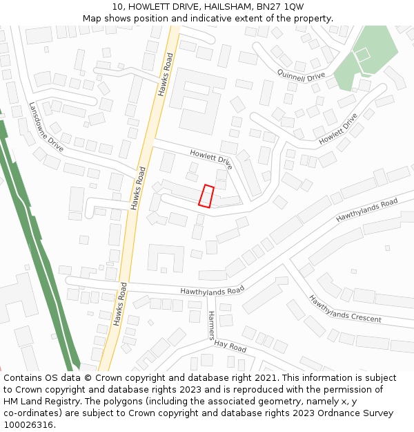 10, HOWLETT DRIVE, HAILSHAM, BN27 1QW: Location map and indicative extent of plot