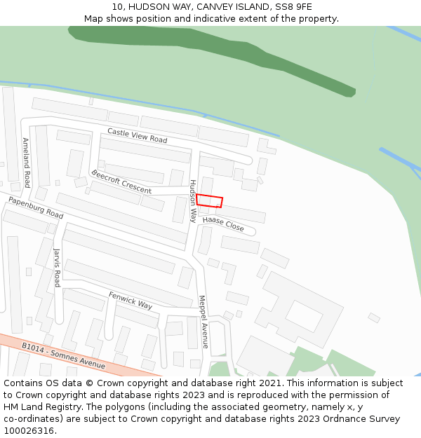 10, HUDSON WAY, CANVEY ISLAND, SS8 9FE: Location map and indicative extent of plot