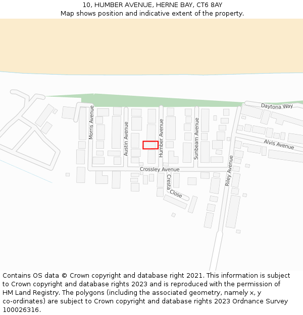 10, HUMBER AVENUE, HERNE BAY, CT6 8AY: Location map and indicative extent of plot