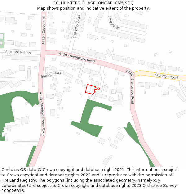 10, HUNTERS CHASE, ONGAR, CM5 9DQ: Location map and indicative extent of plot
