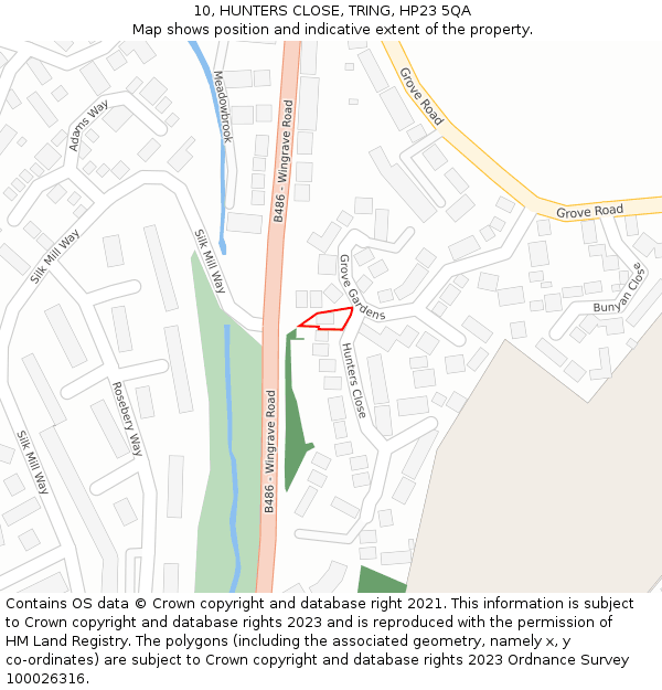 10, HUNTERS CLOSE, TRING, HP23 5QA: Location map and indicative extent of plot