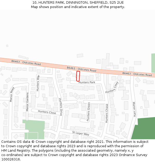 10, HUNTERS PARK, DINNINGTON, SHEFFIELD, S25 2UE: Location map and indicative extent of plot