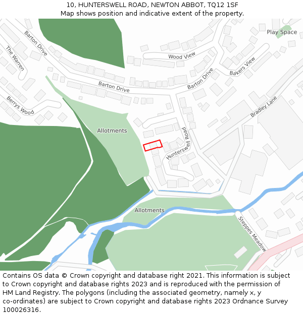 10, HUNTERSWELL ROAD, NEWTON ABBOT, TQ12 1SF: Location map and indicative extent of plot