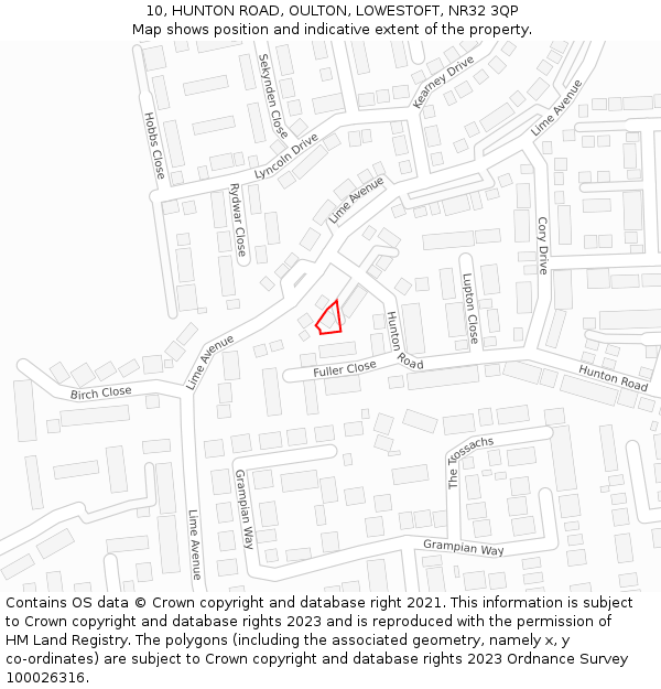 10, HUNTON ROAD, OULTON, LOWESTOFT, NR32 3QP: Location map and indicative extent of plot