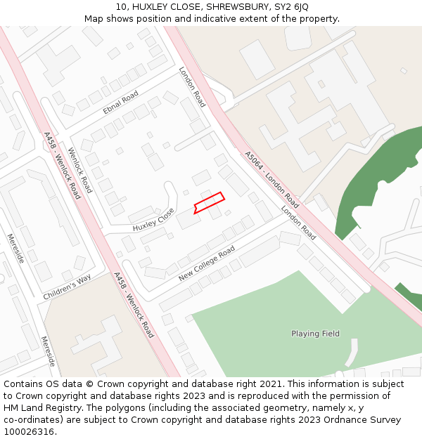 10, HUXLEY CLOSE, SHREWSBURY, SY2 6JQ: Location map and indicative extent of plot