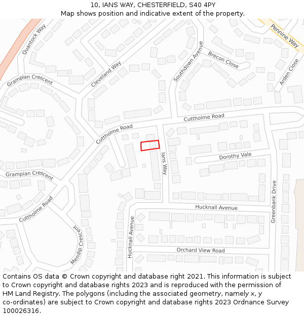 10, IANS WAY, CHESTERFIELD, S40 4PY: Location map and indicative extent of plot