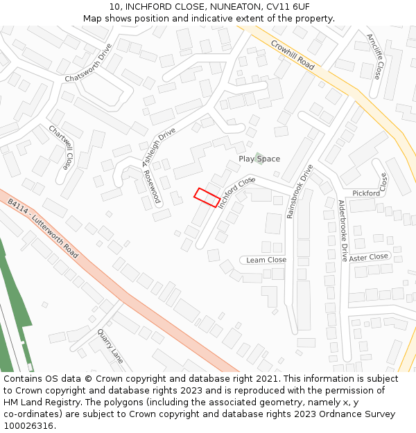 10, INCHFORD CLOSE, NUNEATON, CV11 6UF: Location map and indicative extent of plot
