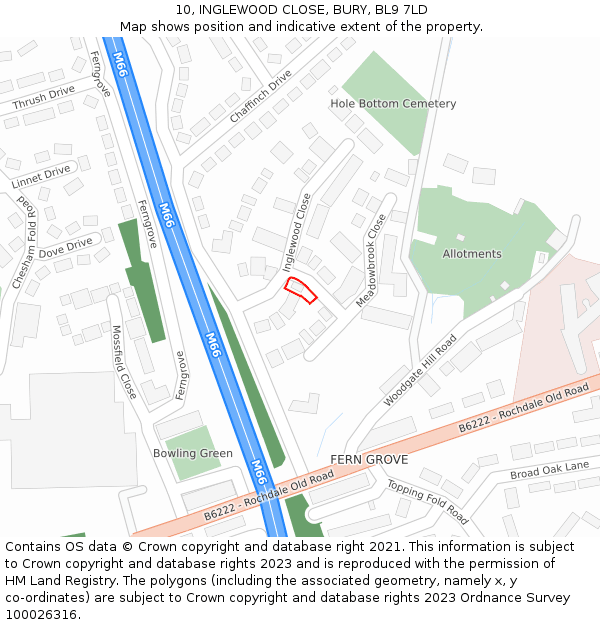10, INGLEWOOD CLOSE, BURY, BL9 7LD: Location map and indicative extent of plot