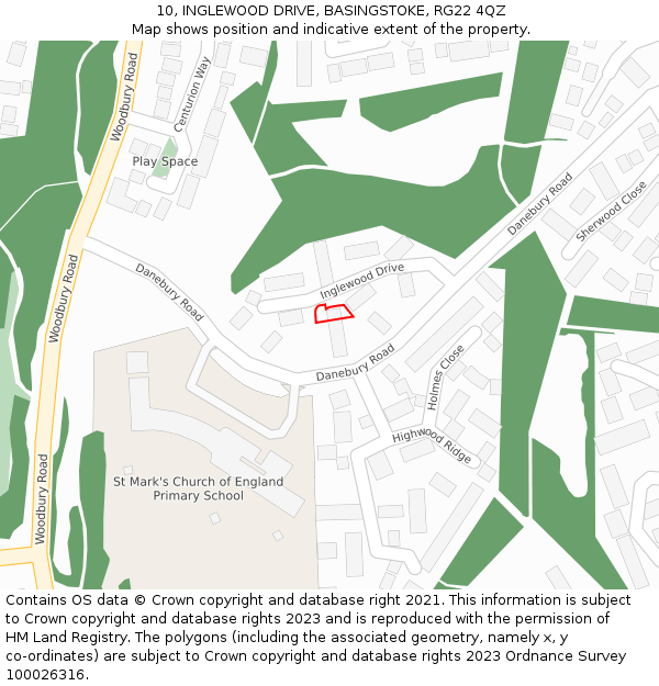 10, INGLEWOOD DRIVE, BASINGSTOKE, RG22 4QZ: Location map and indicative extent of plot