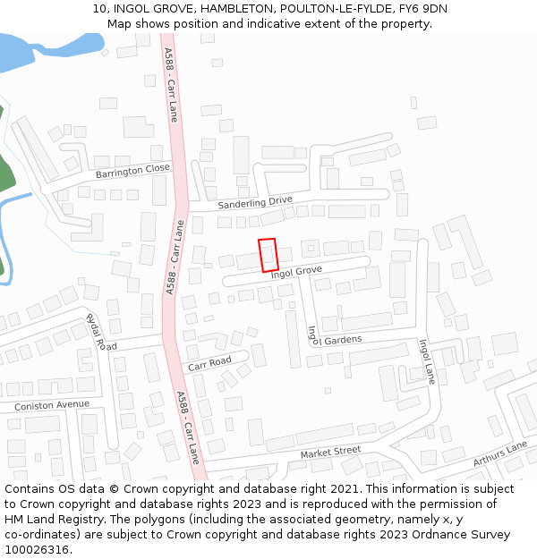 10, INGOL GROVE, HAMBLETON, POULTON-LE-FYLDE, FY6 9DN: Location map and indicative extent of plot