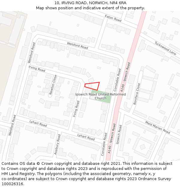 10, IRVING ROAD, NORWICH, NR4 6RA: Location map and indicative extent of plot