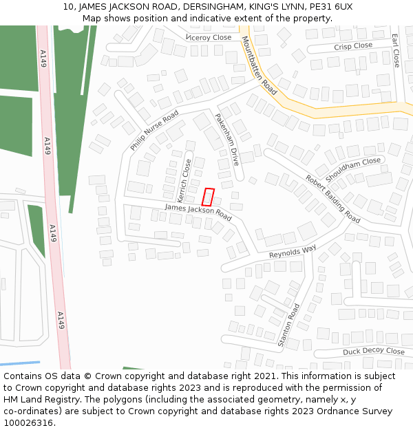 10, JAMES JACKSON ROAD, DERSINGHAM, KING'S LYNN, PE31 6UX: Location map and indicative extent of plot