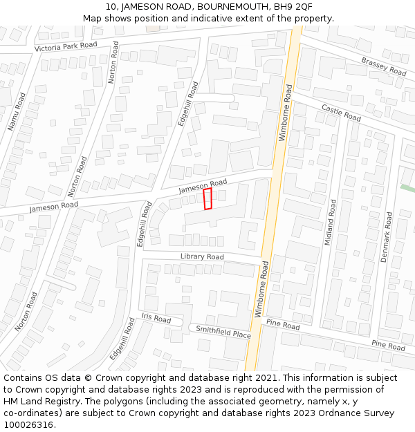 10, JAMESON ROAD, BOURNEMOUTH, BH9 2QF: Location map and indicative extent of plot