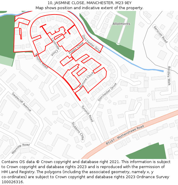 10, JASMINE CLOSE, MANCHESTER, M23 9EY: Location map and indicative extent of plot
