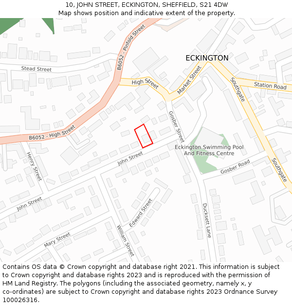 10, JOHN STREET, ECKINGTON, SHEFFIELD, S21 4DW: Location map and indicative extent of plot