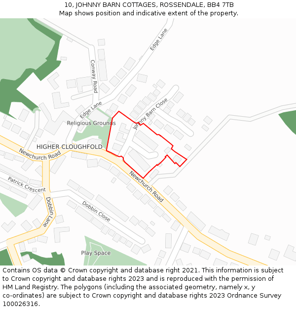 10, JOHNNY BARN COTTAGES, ROSSENDALE, BB4 7TB: Location map and indicative extent of plot