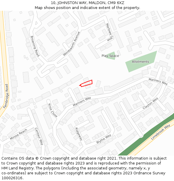 10, JOHNSTON WAY, MALDON, CM9 6XZ: Location map and indicative extent of plot