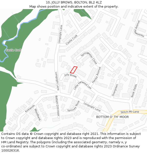 10, JOLLY BROWS, BOLTON, BL2 4LZ: Location map and indicative extent of plot