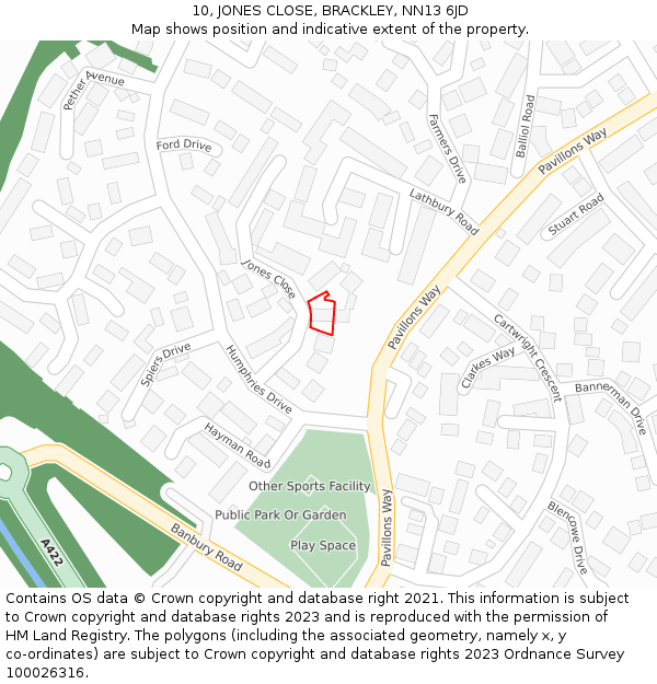 10, JONES CLOSE, BRACKLEY, NN13 6JD: Location map and indicative extent of plot