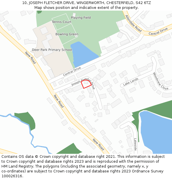 10, JOSEPH FLETCHER DRIVE, WINGERWORTH, CHESTERFIELD, S42 6TZ: Location map and indicative extent of plot