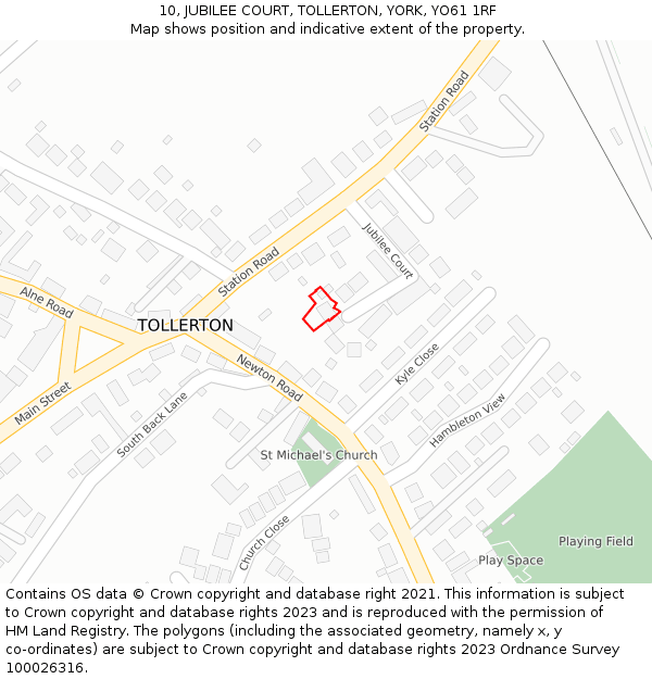 10, JUBILEE COURT, TOLLERTON, YORK, YO61 1RF: Location map and indicative extent of plot