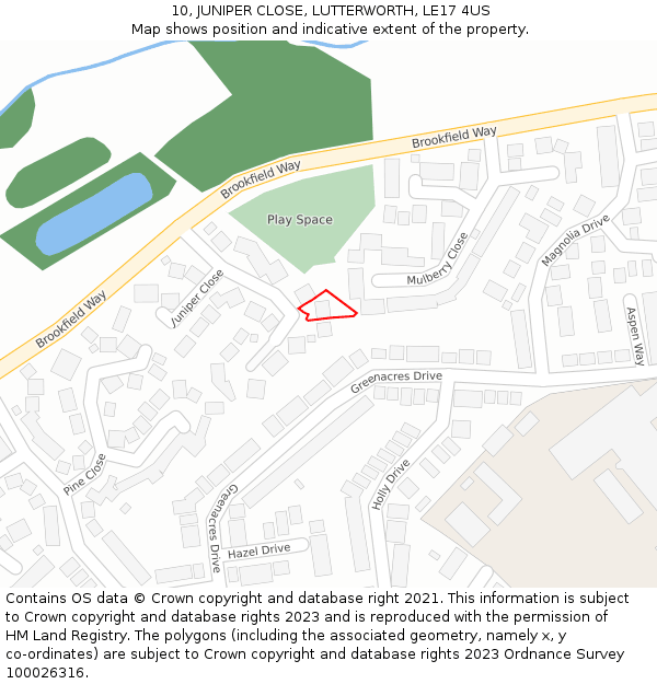 10, JUNIPER CLOSE, LUTTERWORTH, LE17 4US: Location map and indicative extent of plot