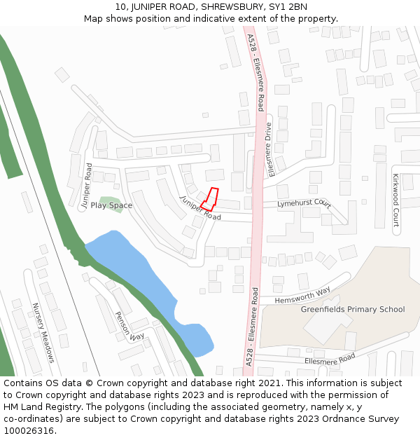 10, JUNIPER ROAD, SHREWSBURY, SY1 2BN: Location map and indicative extent of plot