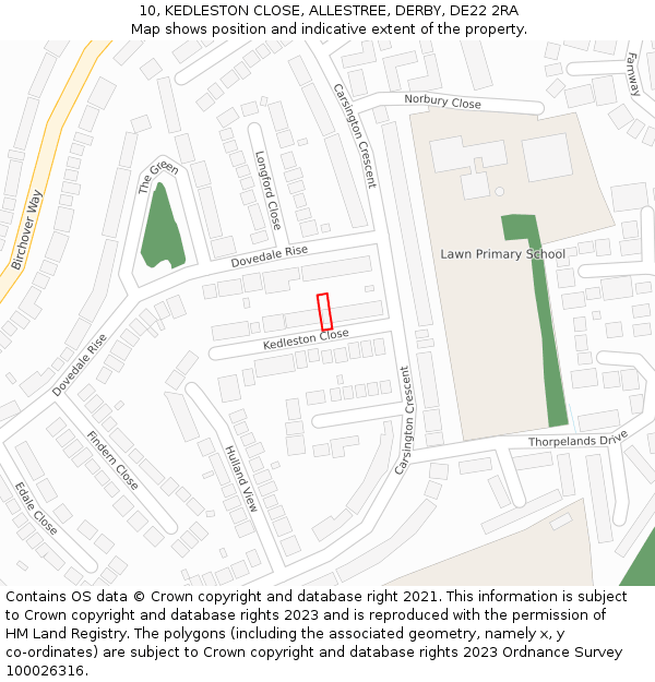 10, KEDLESTON CLOSE, ALLESTREE, DERBY, DE22 2RA: Location map and indicative extent of plot