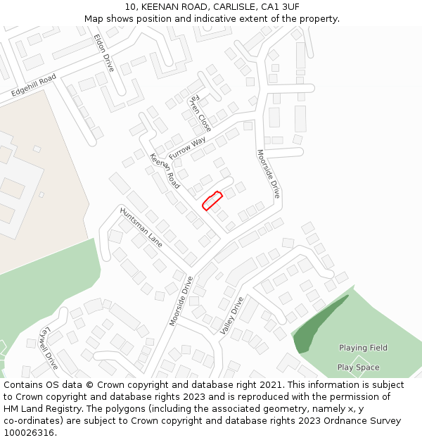 10, KEENAN ROAD, CARLISLE, CA1 3UF: Location map and indicative extent of plot