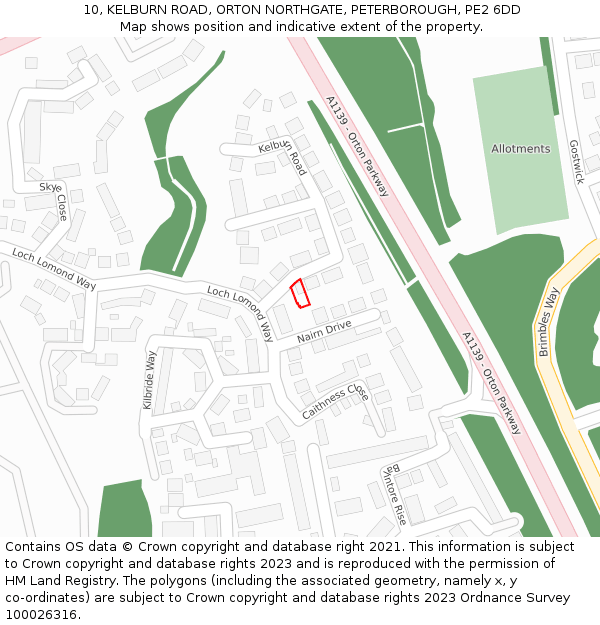 10, KELBURN ROAD, ORTON NORTHGATE, PETERBOROUGH, PE2 6DD: Location map and indicative extent of plot