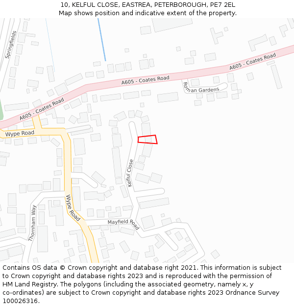 10, KELFUL CLOSE, EASTREA, PETERBOROUGH, PE7 2EL: Location map and indicative extent of plot